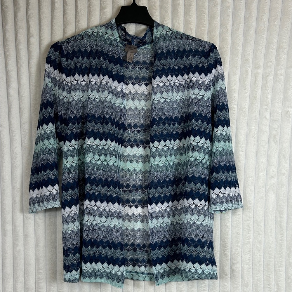 Open knit lightweight open front crochet like 3/4 sleeve cardigan XL kimono